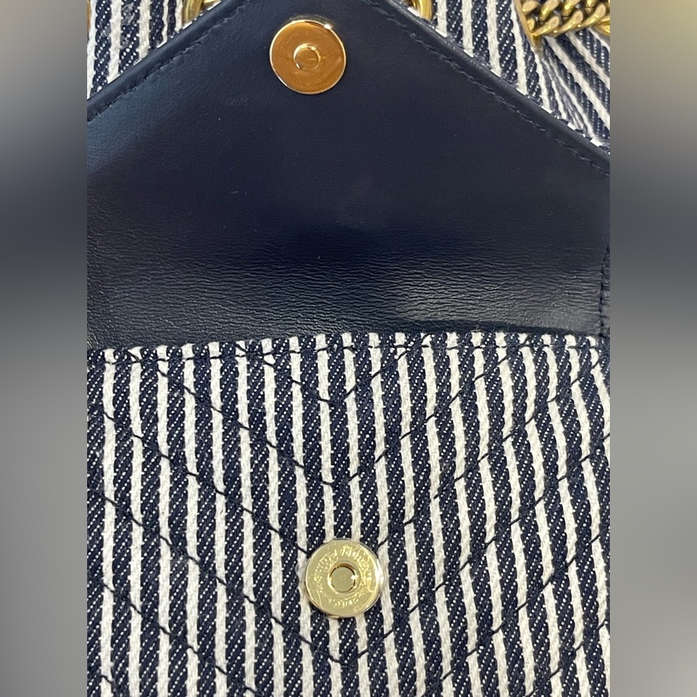 Saint Laurent YSL Monogram Striped Denim Joe Crossbody Chain Bucket Bag - Picture 6 of 8